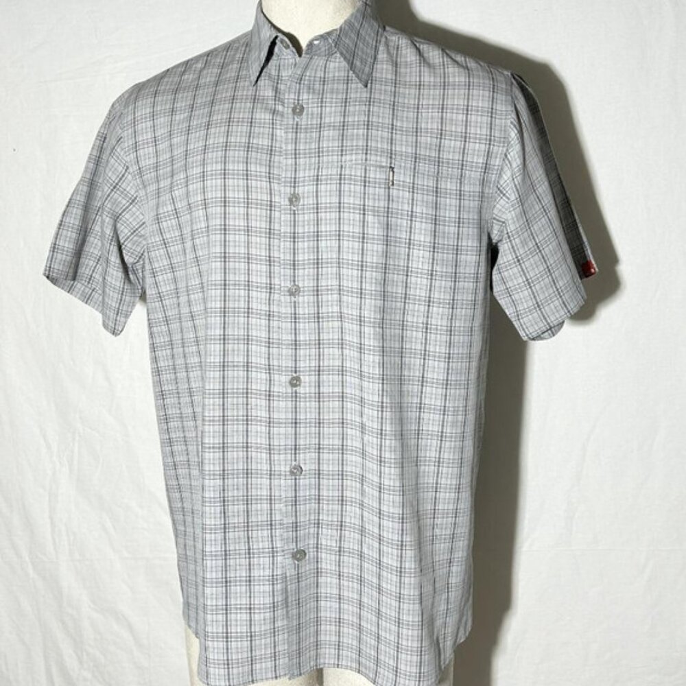 The North Face Men's Short Sleeve Grey Checked Shirt sz Large Zipper Pocket